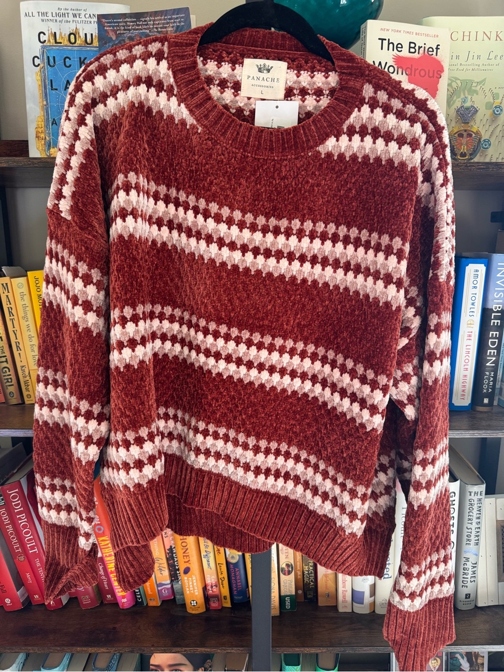 Panache Rust and Cream Striped Crewneck Sweater